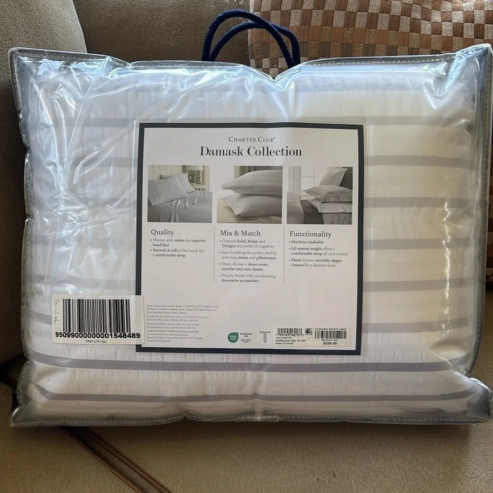 Brand New Charter Club Damask Designs Seersucker Ombre Stripe Comforter Set